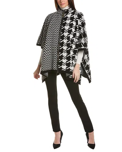 Anne Klein Women's Houndstooth Mixed-print Zip-up Cape Sweater In White