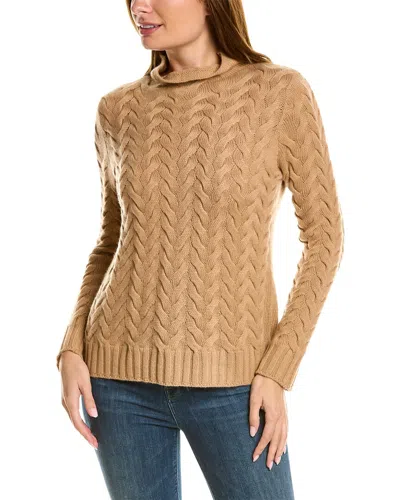 Hannah Rose Simone Cable Funnel Neck Wool & Cashmere-blend Sweater In Brown