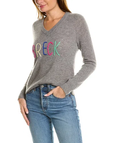 Hannah Rose Breck Embroidery V-neck Cashmere Pullover In Grey