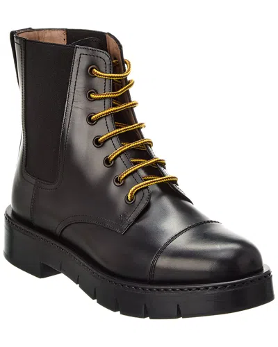 Ferragamo Tolk Leather Combat Boot In Black