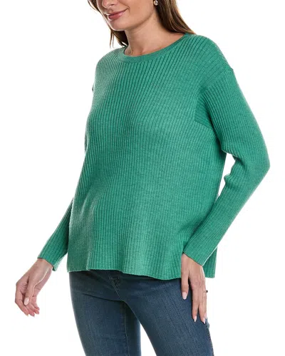 Eileen Fisher Ribbed Wool Sweater In Green
