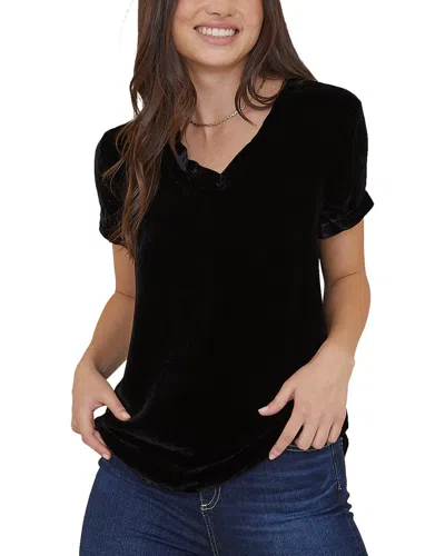 Bella Dahl V-neck Silk-blend T-shirt In Black