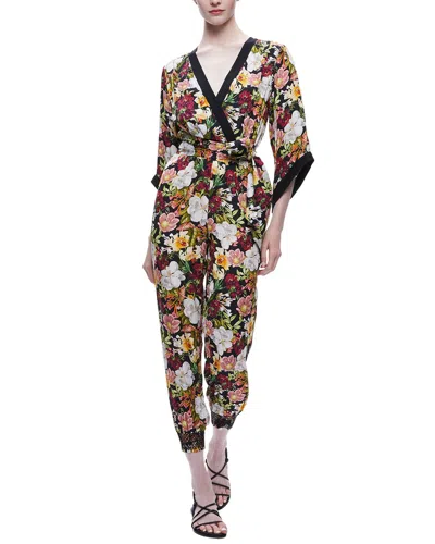 Alice And Olivia Floral-print Tied-waist Jumpsuit In Black