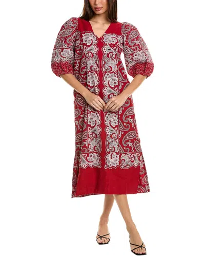 Sea Ny Theodora Paisley Print Puff Sleeve Maxi Dress In Red