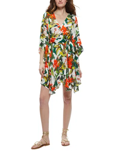 Alice And Olivia Marva Floral-print Belted Minidress In Tropical Sunrise Off White