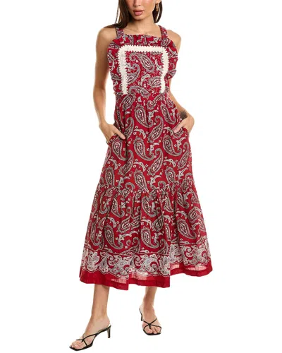 Sea Ny Theodora Paisley Print Apron Maxi Dress In Red