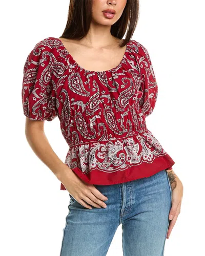 Sea Ny Theodora Paisley Print Puff Sleeve Top In Red