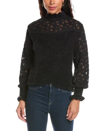Anna Kay Pointelle Heart Sweater In Black