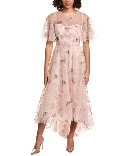 Teri Jon By Rickie Freeman Sequined Embroidered Floral Tulle High Low Dress In Pink