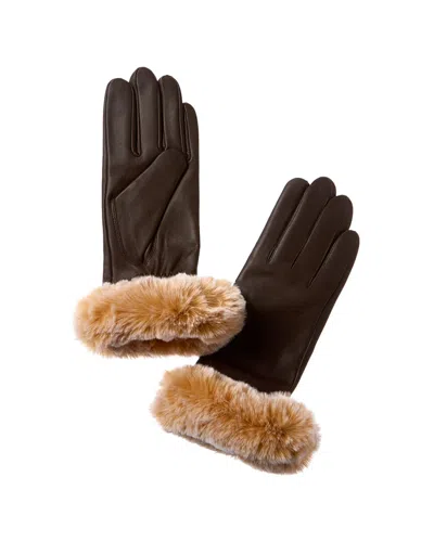 Surell Accessories Leather Gloves In Brown