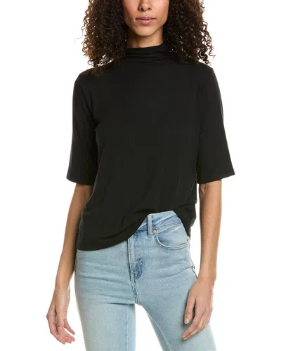 Vince Relaxed Elbow-sleeve Mock Neck Top In Black