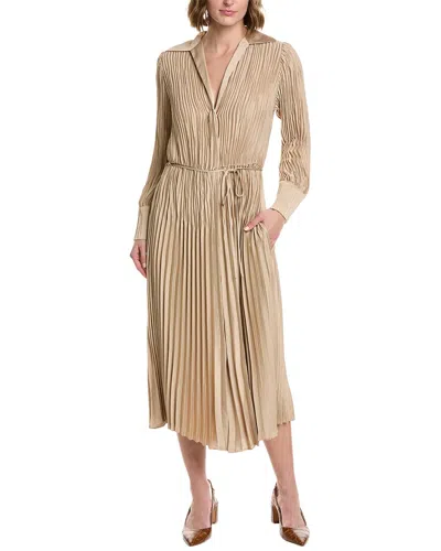 Vince Womens Pale Nut-911pan V-neck Pleated Woven Midi Dress In Brown