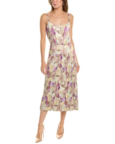 Vince Floral Pleated Midi Dress In White
