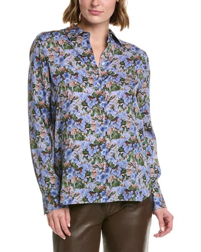 Vince Wild Primrose Slim Fitted Silk-blend Blouse In Blue