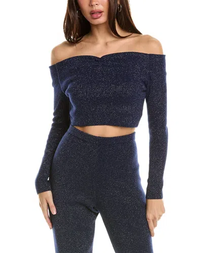 Leset Zoe Lurex Off Shoulder Wool & Cashmere-blend Top In Blue