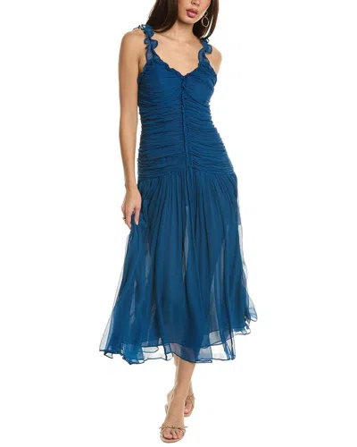 Ulla Johnson Rosaria Dropped-waist Sleeveless Silk Chiffon Dress In Blue