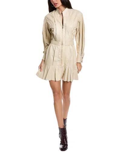 Iro Front Zip Leather Mini Dress In Beige