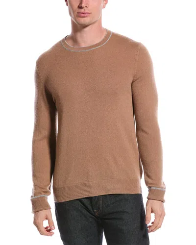 Qi Cashmere Contrast Trim Cashmere Sweater In Tan