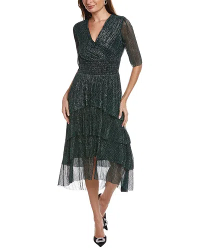 Taylor Crinkle Metallic Chiffon Maxi Dress In Green