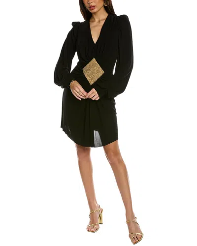 Balmain Short V-neck Gathered Jersey Mini Dress In Black