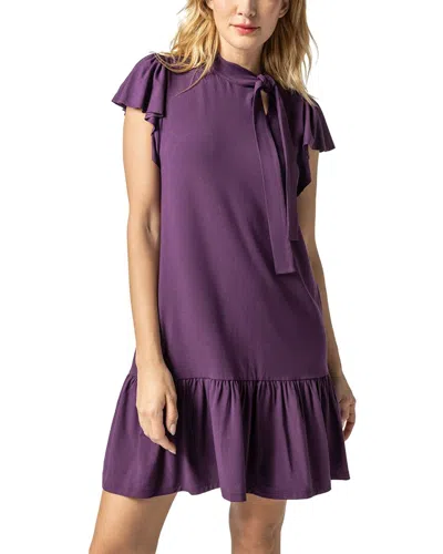 Lilla P Tie Neck Peplum Dress In Purple