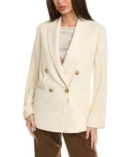 Vince Crepe Double-breasted Blazer In Beige