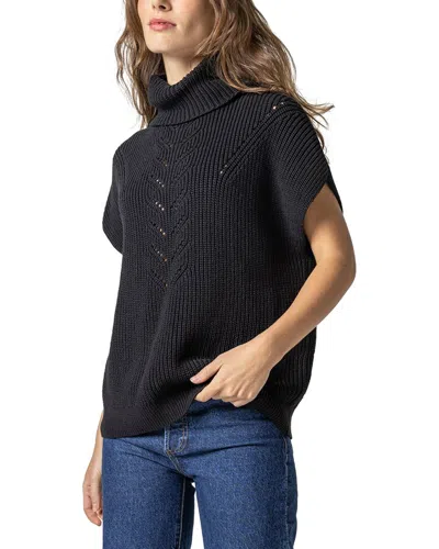 Lilla P Ribbed Poncho Sweater In Black