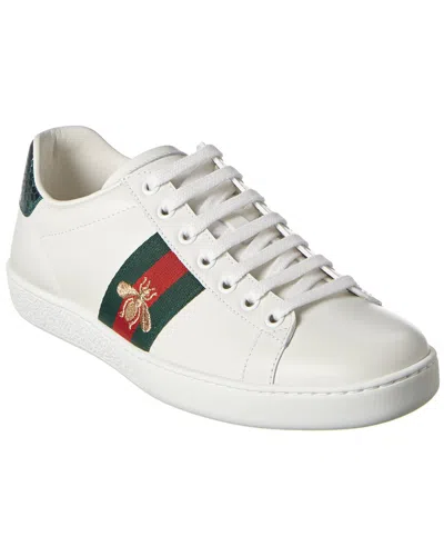 Gucci Ace Embroidered Leather Trainer In White