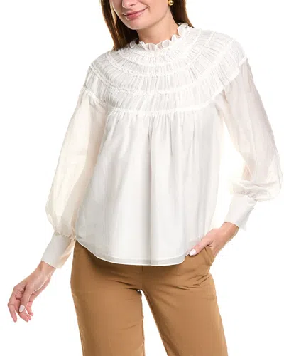 Rebecca Taylor Smocked Silk-blend Blouse In White