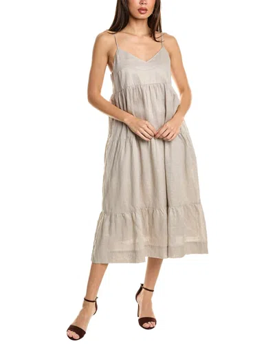 Johnny Was V-neck Tiered Linen Midi Dress In Silver