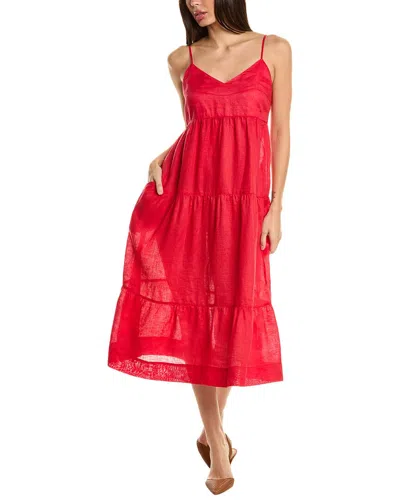Johnny Was V-neck Tiered Linen Midi Dress In Red