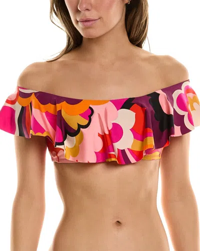 Trina Turk Womens Fan Faire Ruffled Bandeau Bikini Top High Waist Bikini Bottoms In Pink