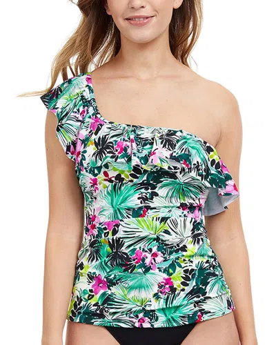 Profile By Gottex Beautiful Day One Shoulder Ruffle Tankini In Green