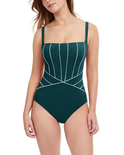 Profile By Gottex Line Up Square Neck One Piece Swimsuit In Green