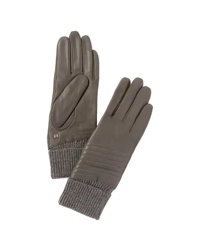 Bruno Magli Bias Quilt Cashmere-lined Leather Gloves In Grey