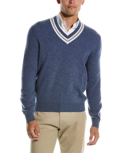 Brunello Cucinelli V Neck Cashmere Sweater In Blue