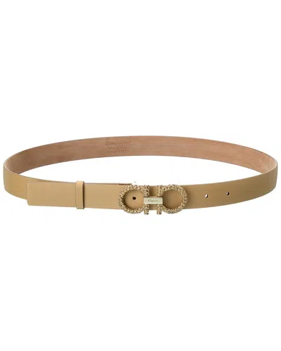 Ferragamo Gancini Adjustable Leather Belt In Brown