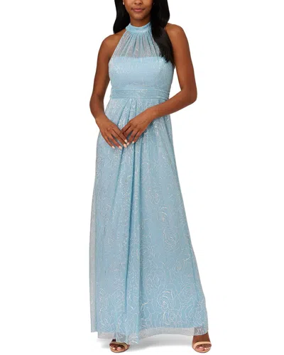 Adrianna Papell Women's Floral Metallic Stencil Halter Gown In Blue