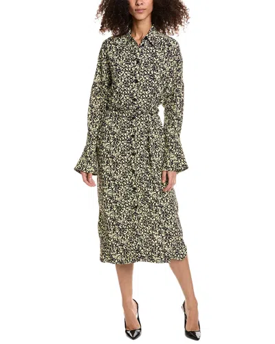 Ganni Printed Crepe Midi Shirt Dress In Yellow