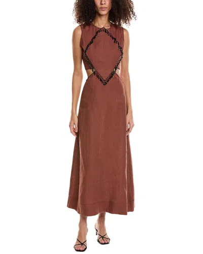 Ganni Bead-embellished Cutout Hemp Maxi Dress In Brown