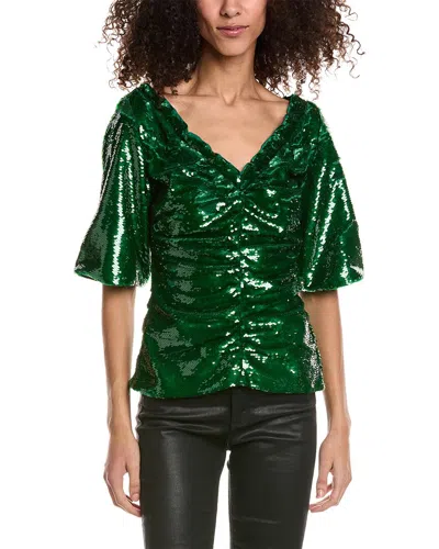 Ganni Sequin Blouse In Green