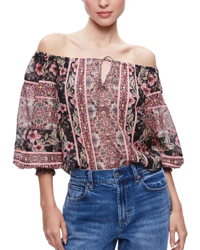 Alice And Olivia Alta Off The Shoulder Top In Canopy Tile Black In Multi