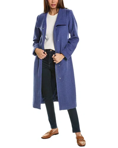 Cole Haan Zip Front Wool-blend Coat In Blue