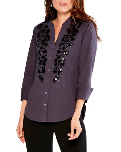 Nic + Zoe Evening Glam Sequin Button-down Shirt In Blue