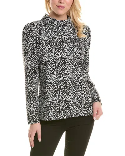 Jones New York Women's Jacquard Leopard-print Funnel-neck Top In Black