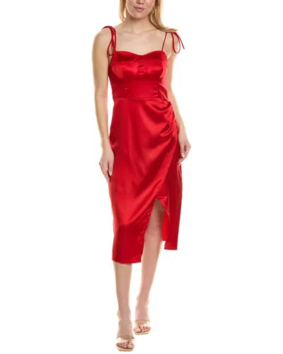 Reveriee Satin Midi Dress In Red