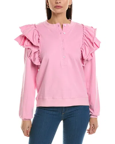Fate Ruffle Shoulder Washed Sweatshirt In Pink