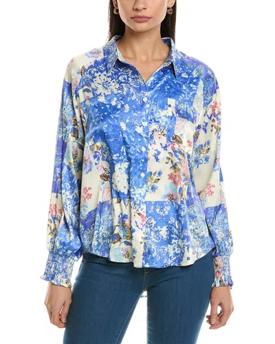Fate Patchwork Print Button-down Shirt In Blue