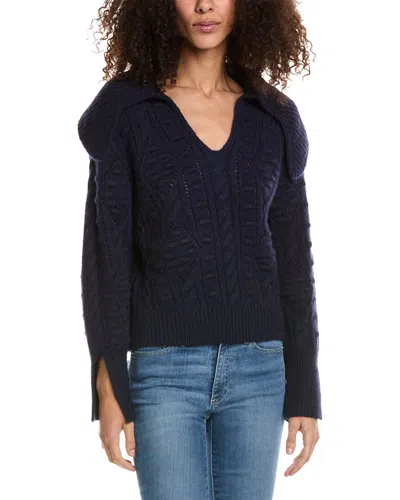 Seraphina Johnny Collar Wool-blend Sweater In Blue