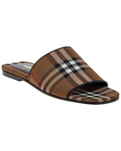 Burberry Check Leather-trim Slide In Brown
